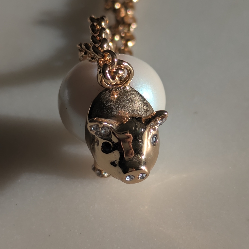 Gold and Pearl Animal Pendant Necklace